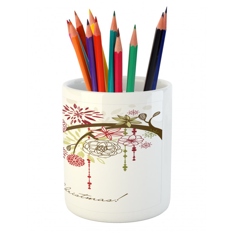 Red Bird Floral Tree Pencil Pen Holder