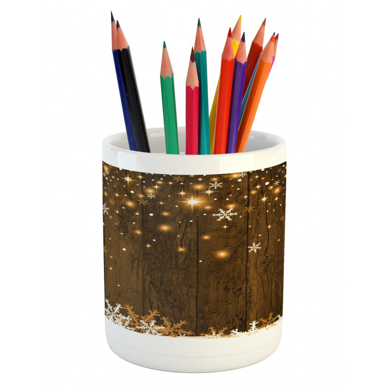 Wood and Snowflakes Pencil Pen Holder