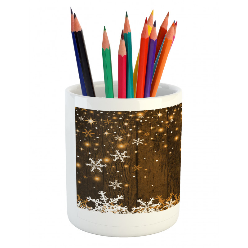 Wood and Snowflakes Pencil Pen Holder