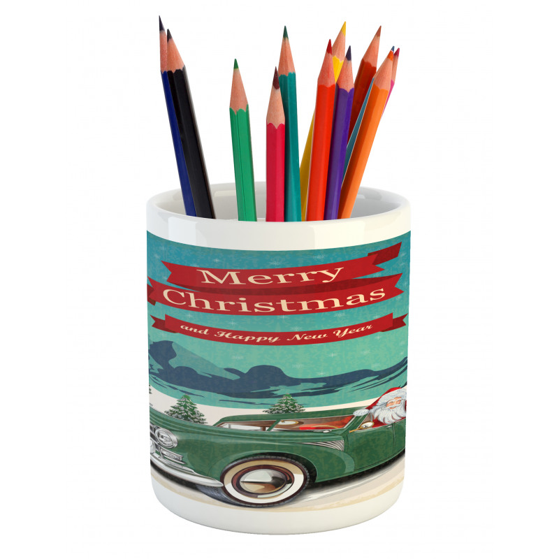 Santa in Classic Car Pencil Pen Holder