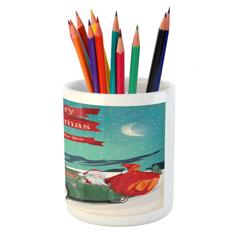 Santa in Classic Car Pencil Pen Holder