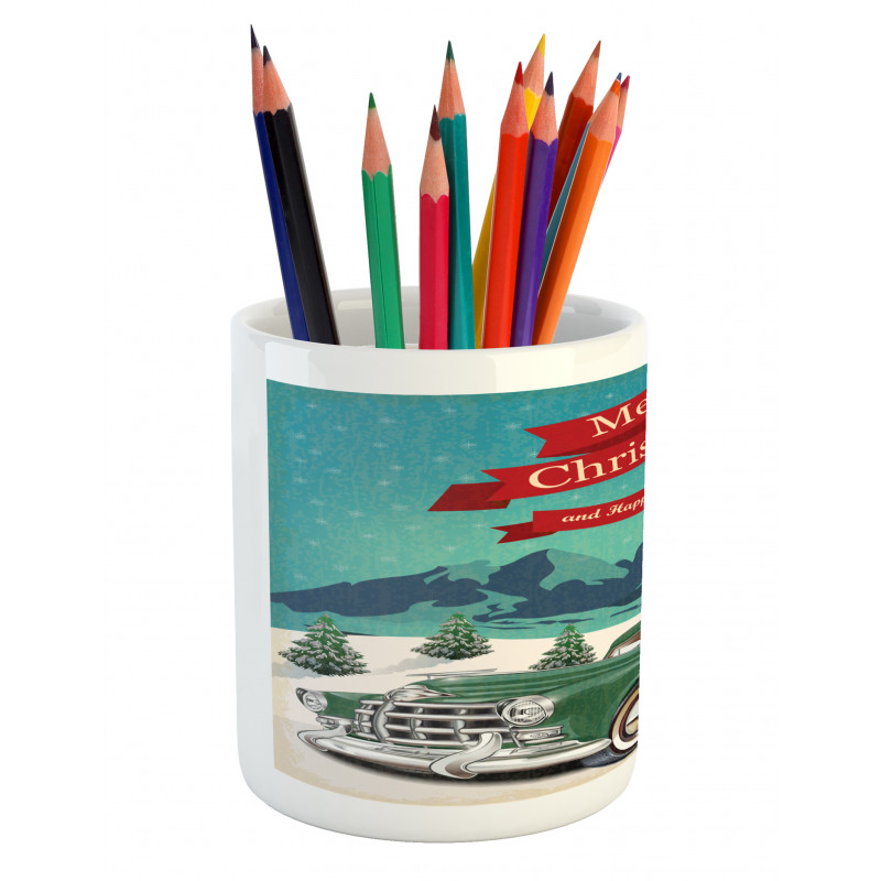 Santa in Classic Car Pencil Pen Holder