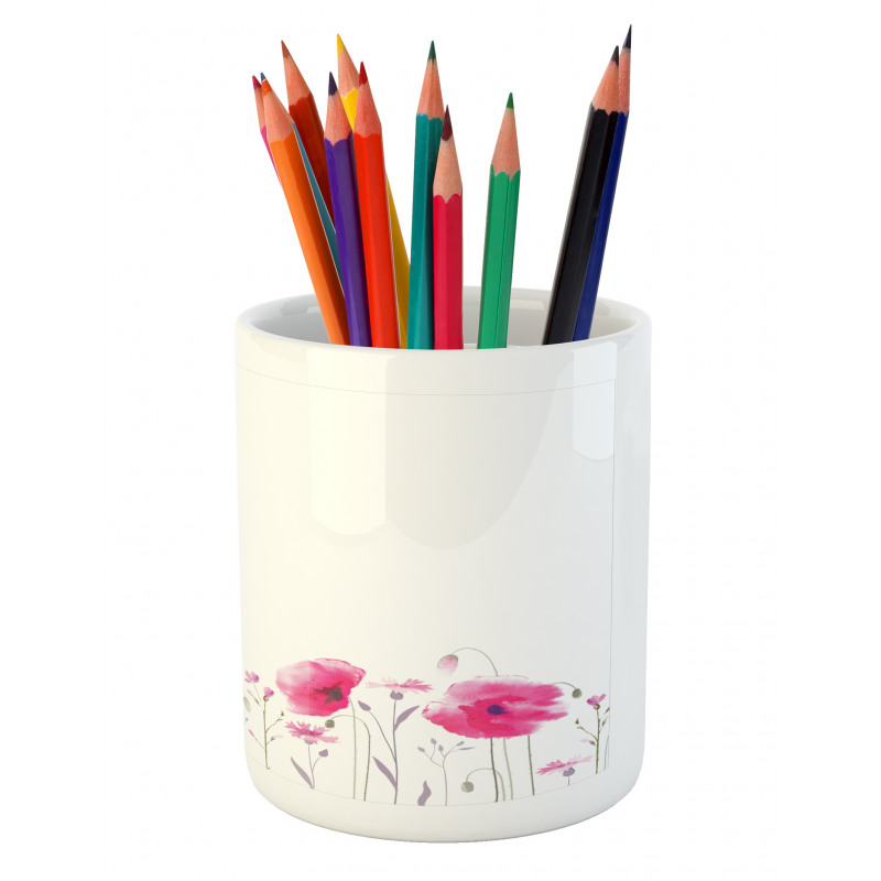 Pink Poppy Flowers Art Pencil Pen Holder