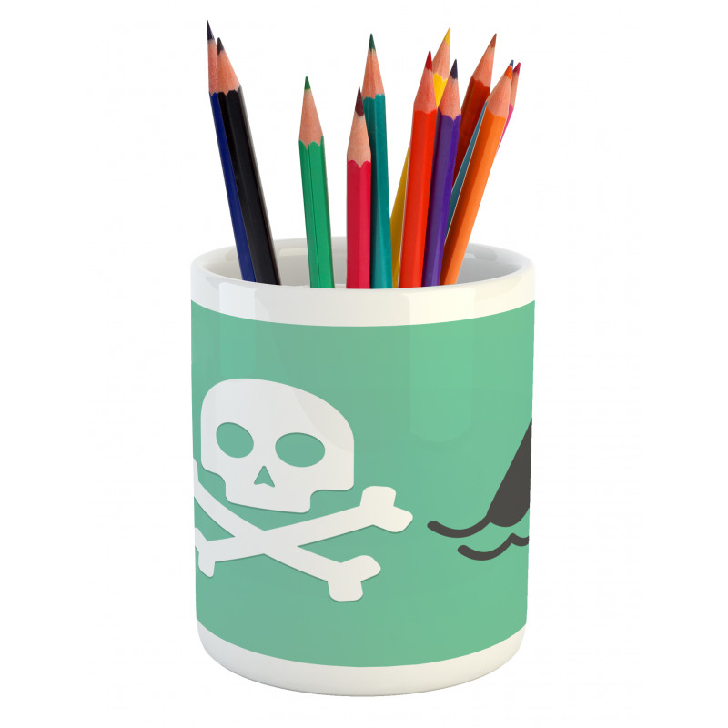 Skull Shark Marine Words Pencil Pen Holder