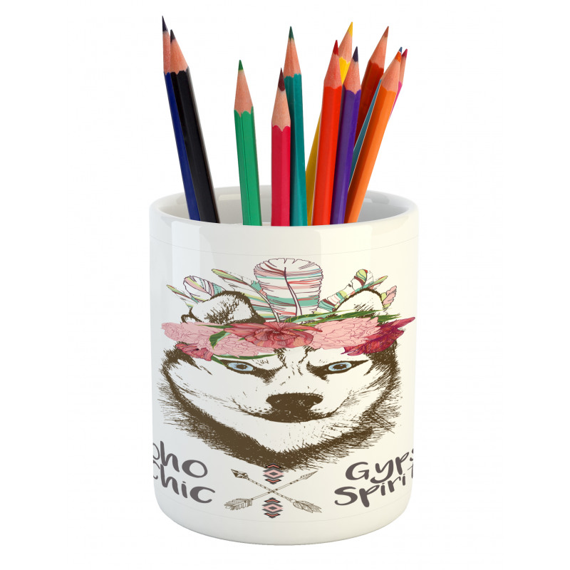 Flowers Feathers Husky Pencil Pen Holder