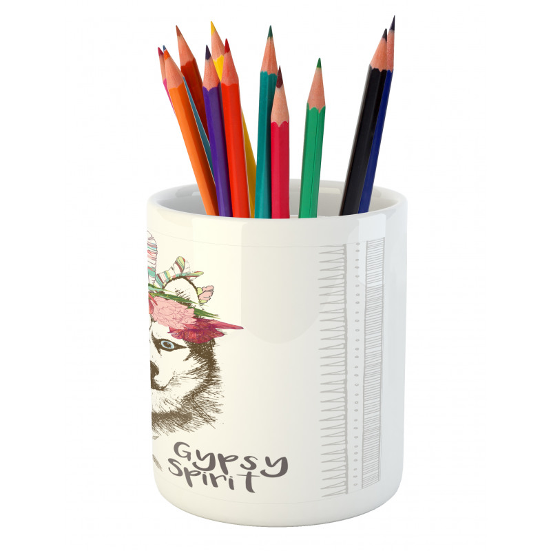 Flowers Feathers Husky Pencil Pen Holder