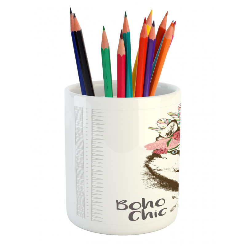 Flowers Feathers Husky Pencil Pen Holder