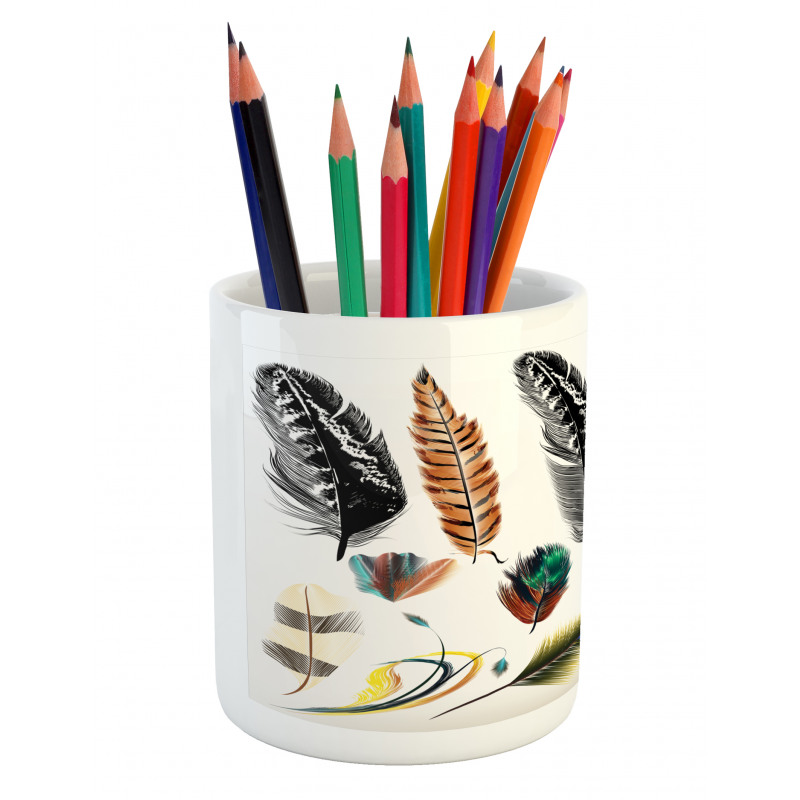 Bird Feather Retro Vibrant Pencil Pen Holder