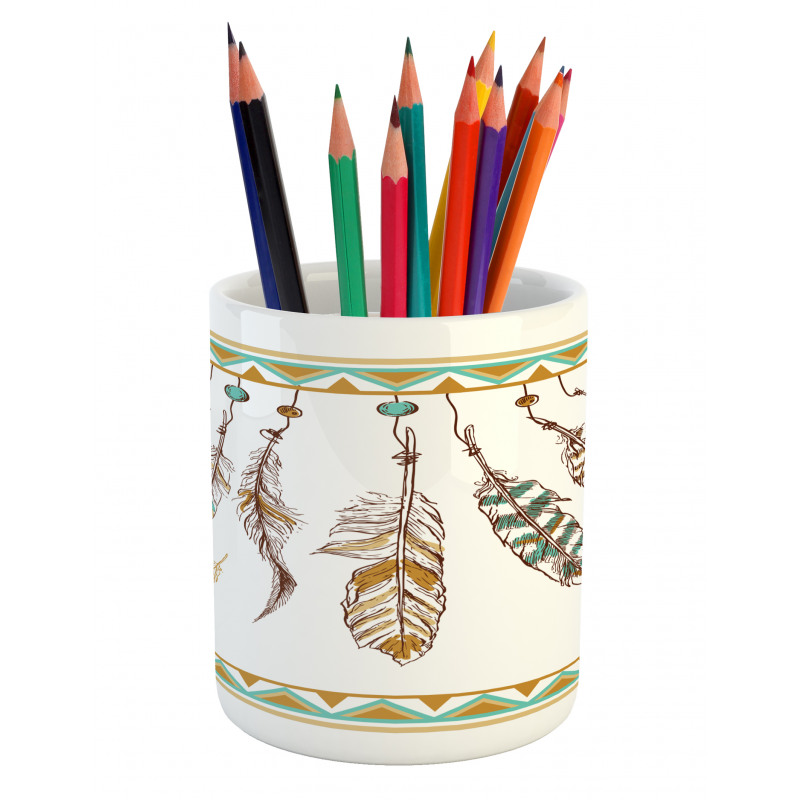 Boho Style Feather Old Pencil Pen Holder