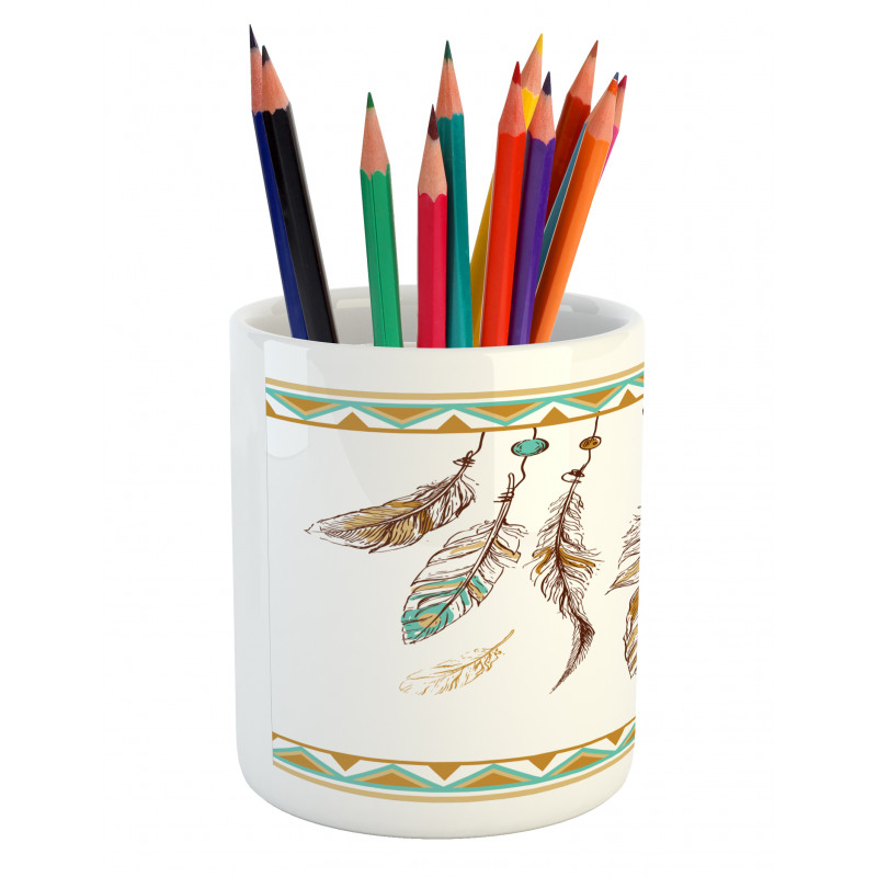 Boho Style Feather Old Pencil Pen Holder