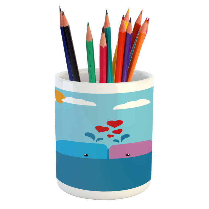 Lover Whales in Ocean Pencil Pen Holder