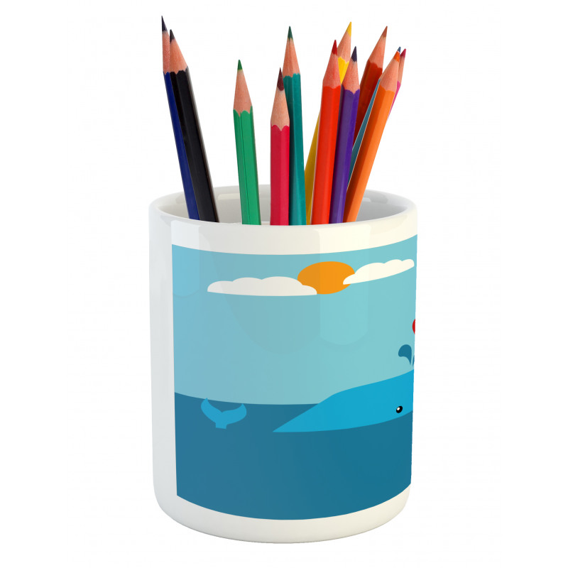 Lover Whales in Ocean Pencil Pen Holder