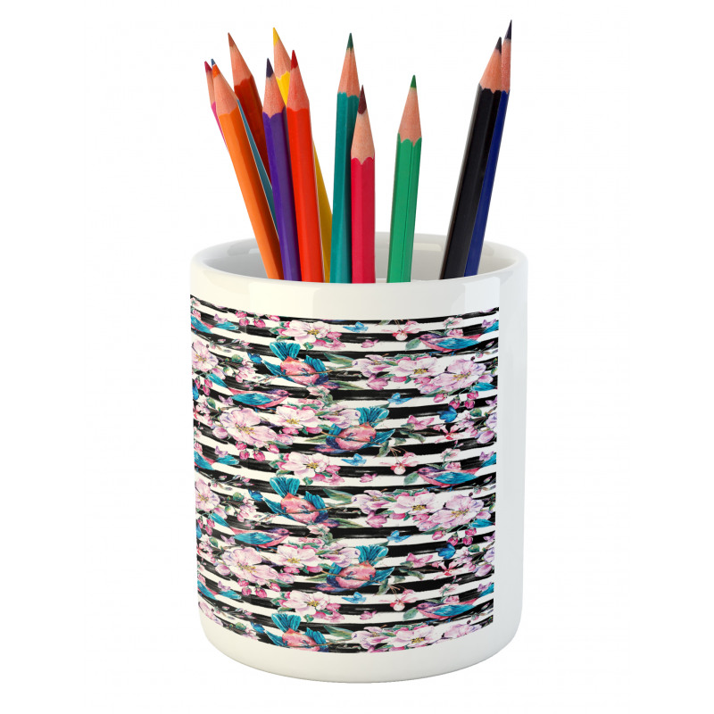 Blooming Flora Tiny Birds Pencil Pen Holder