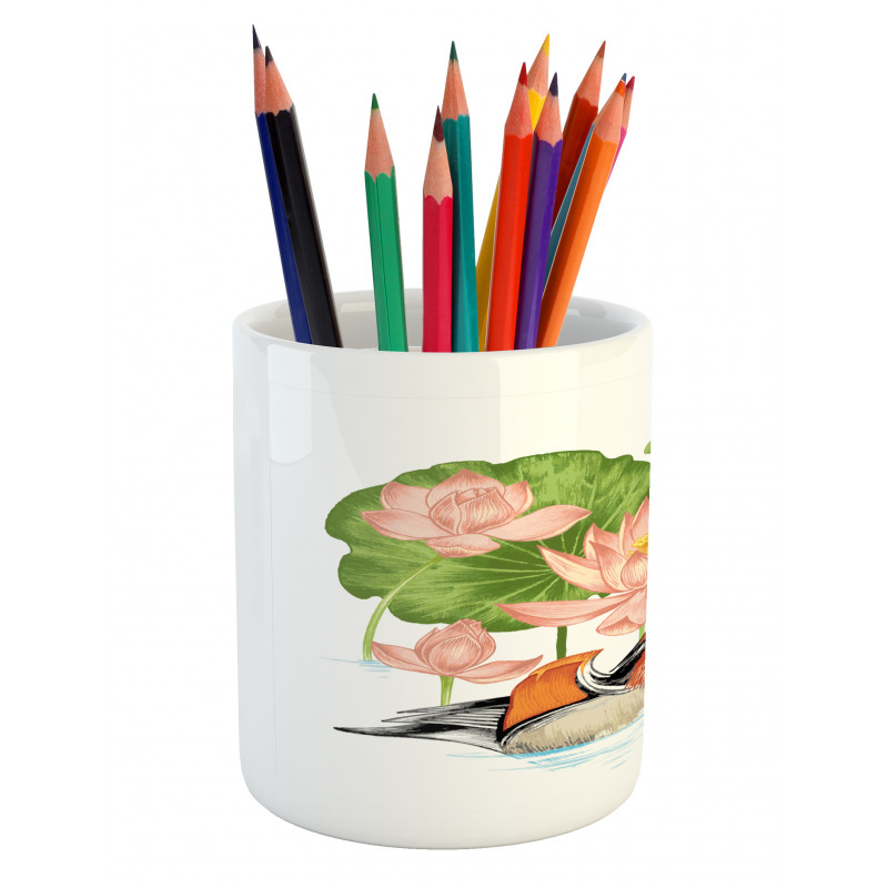 Mandarin in Pond Pencil Pen Holder