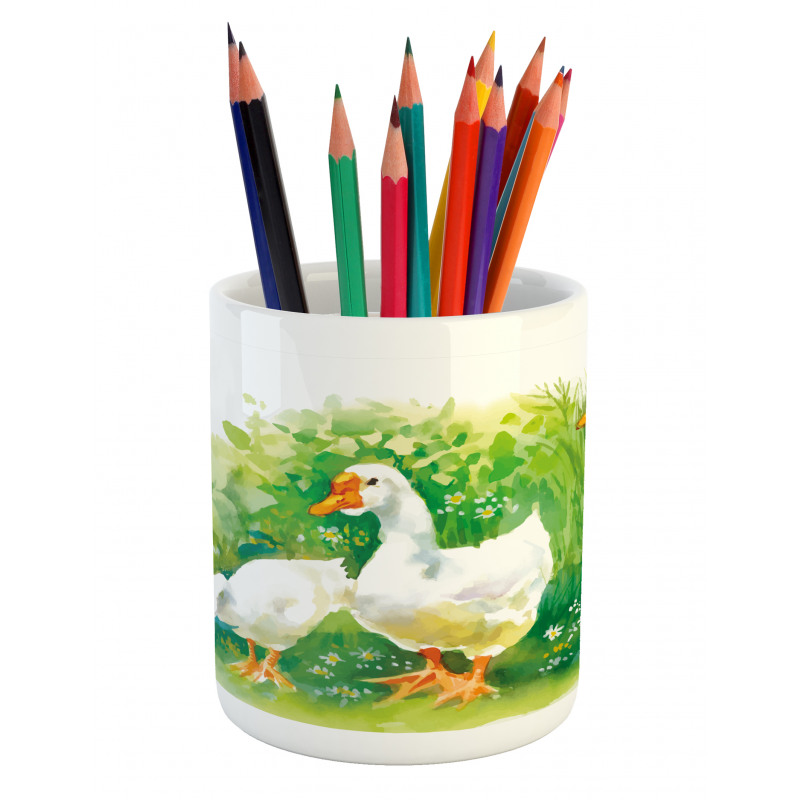 Goose Farm Lake Plants Pencil Pen Holder