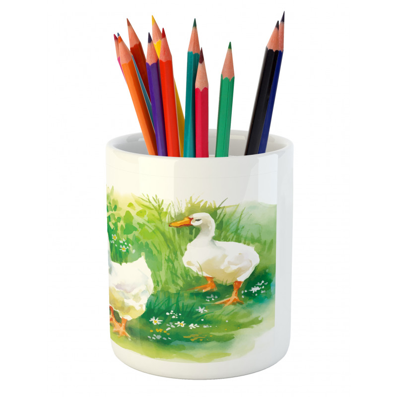 Goose Farm Lake Plants Pencil Pen Holder