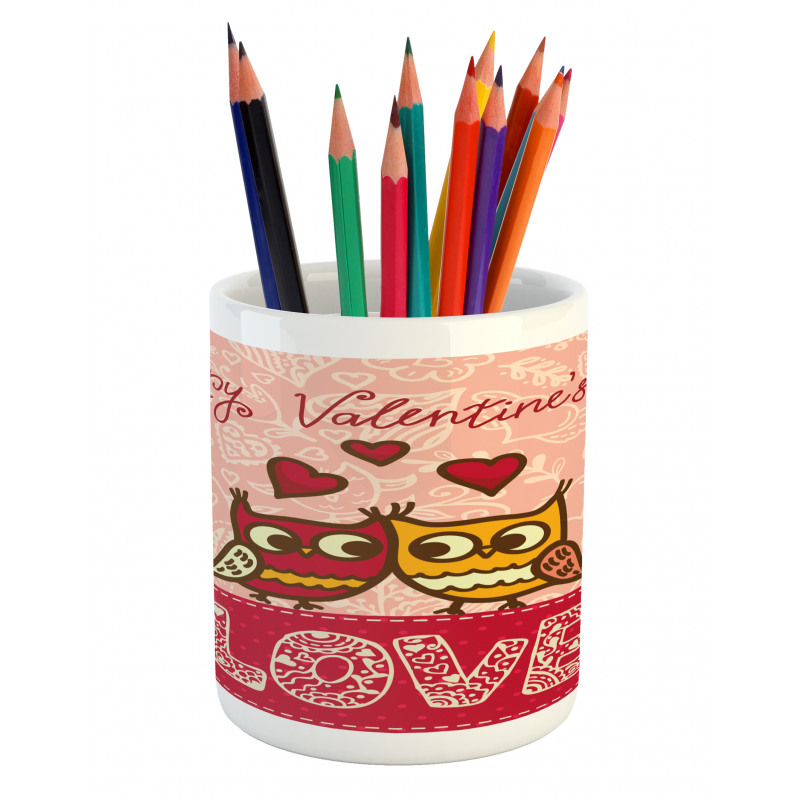 Owls Love Heart Pencil Pen Holder