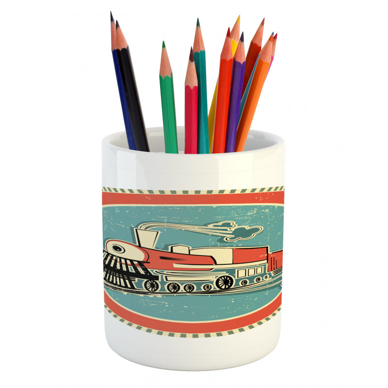 Retro Train Art Pencil Pen Holder