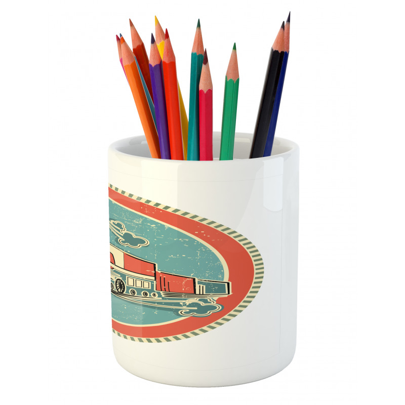 Retro Train Art Pencil Pen Holder