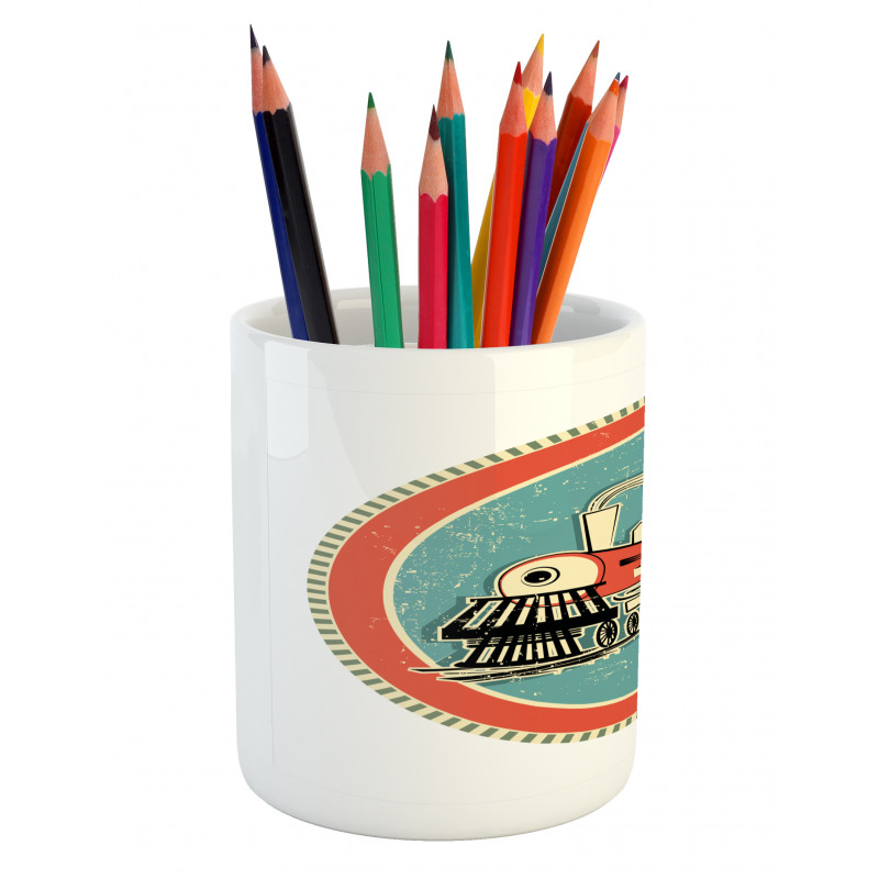 Retro Train Art Pencil Pen Holder