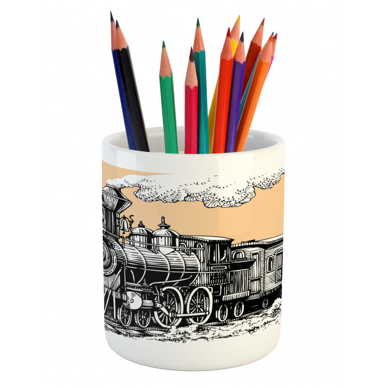 Old Wooden Train Pencil Pen Holder