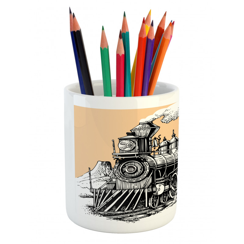 Old Wooden Train Pencil Pen Holder