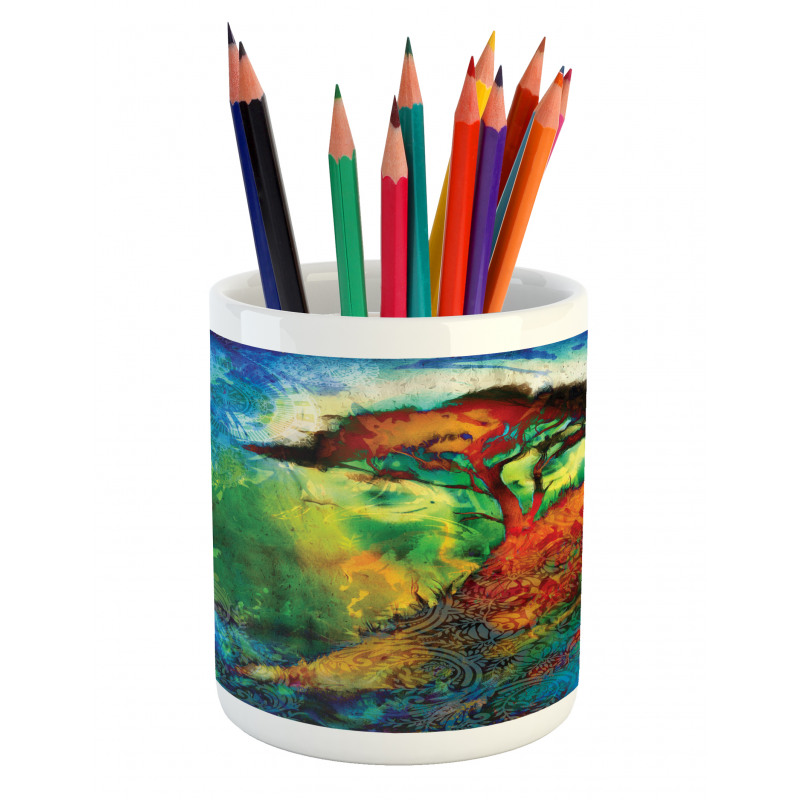 Eastern Grunge Trees Pencil Pen Holder