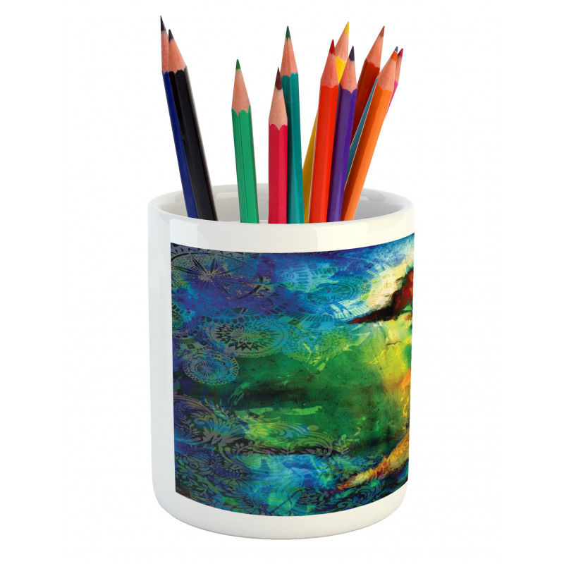 Eastern Grunge Trees Pencil Pen Holder