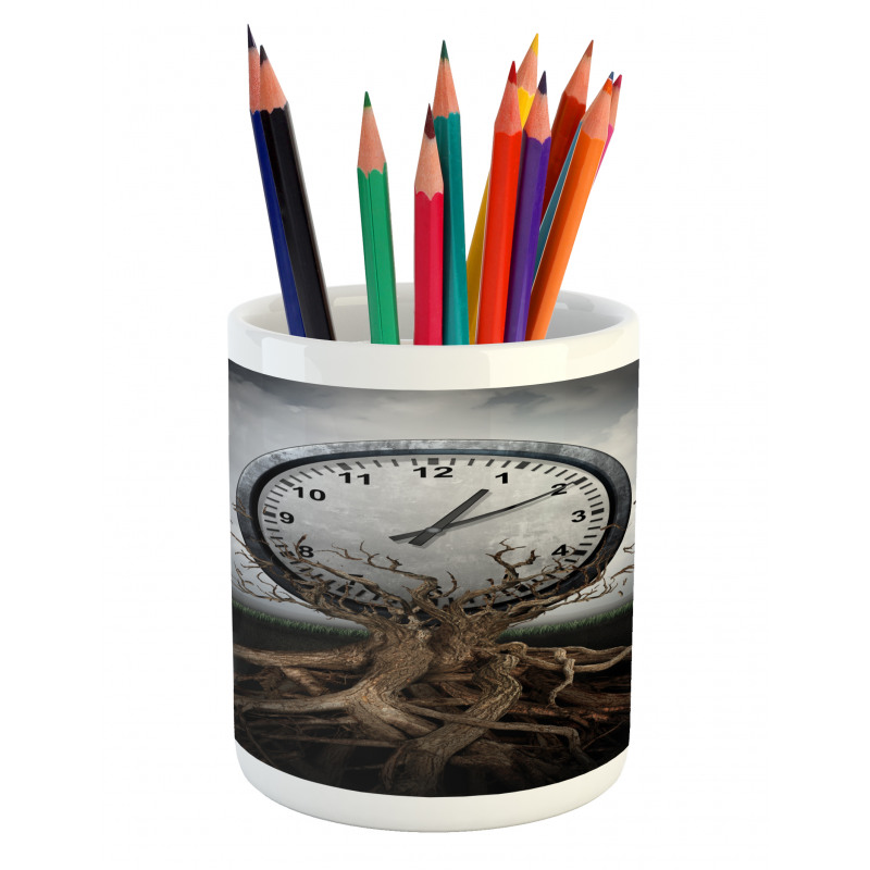 Clock Surrealist Pencil Pen Holder