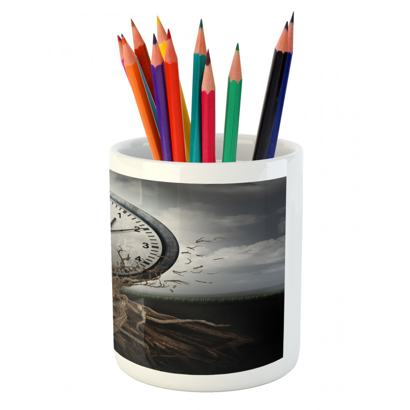 Clock Surrealist Pencil Pen Holder