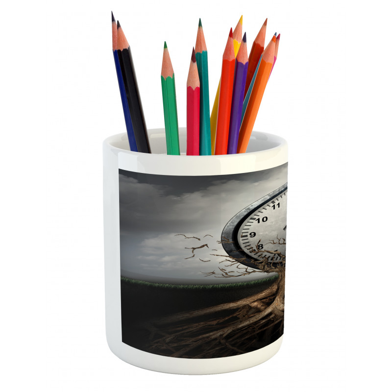 Clock Surrealist Pencil Pen Holder