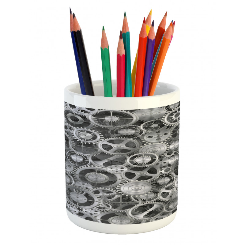 Clock Technologic Pattern Pencil Pen Holder