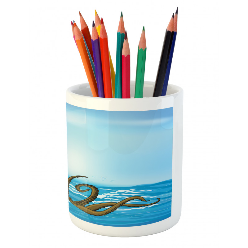 Ship in Waves and Kraken Pencil Pen Holder