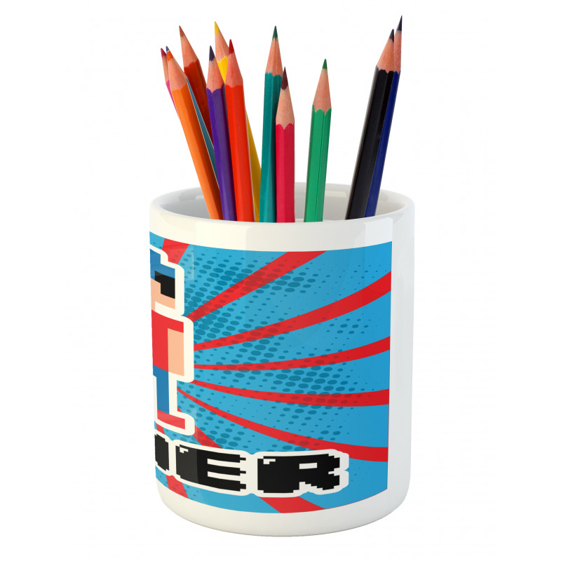 Red Blue Stripes Pencil Pen Holder