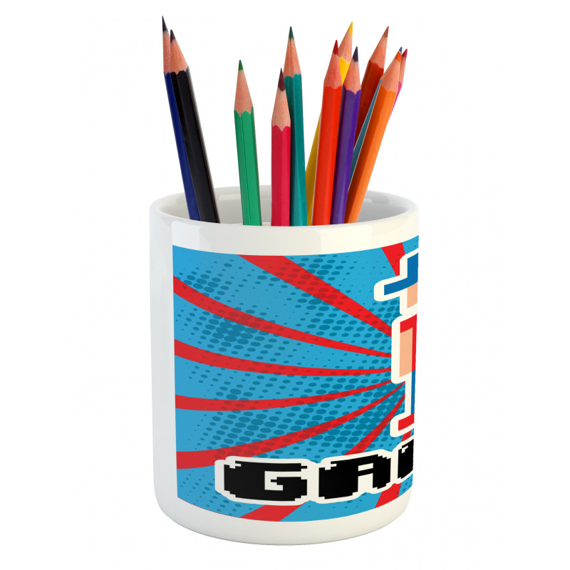 Red Blue Stripes Pencil Pen Holder