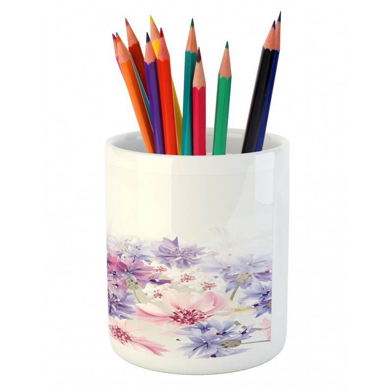 Pink Purple Flowers Pencil Pen Holder