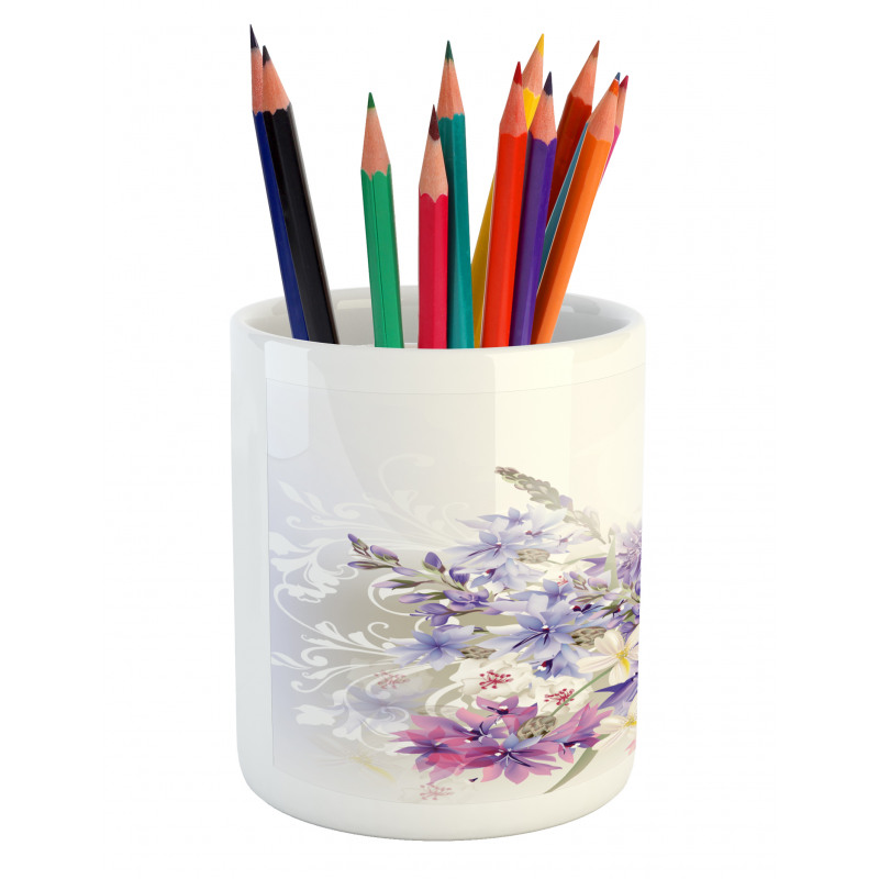 Pink Purple Flowers Pencil Pen Holder