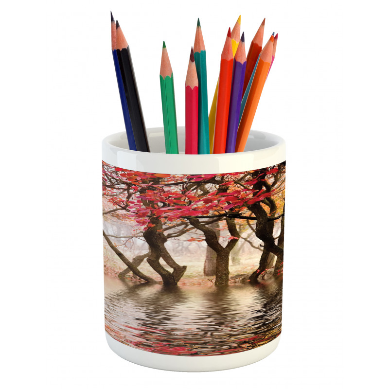 Fall Season River with Trees Pencil Pen Holder