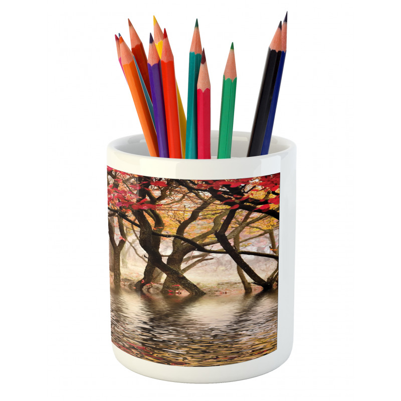 Fall Season River with Trees Pencil Pen Holder