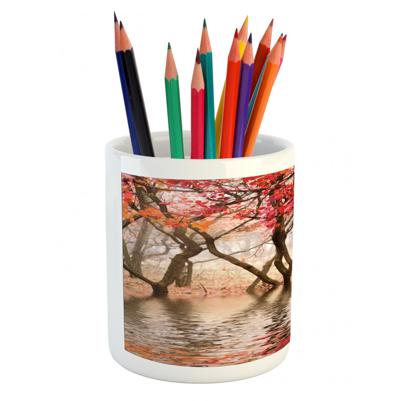 Fall Season River with Trees Pencil Pen Holder