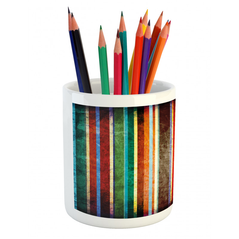 Retro Colorful Bands Pencil Pen Holder