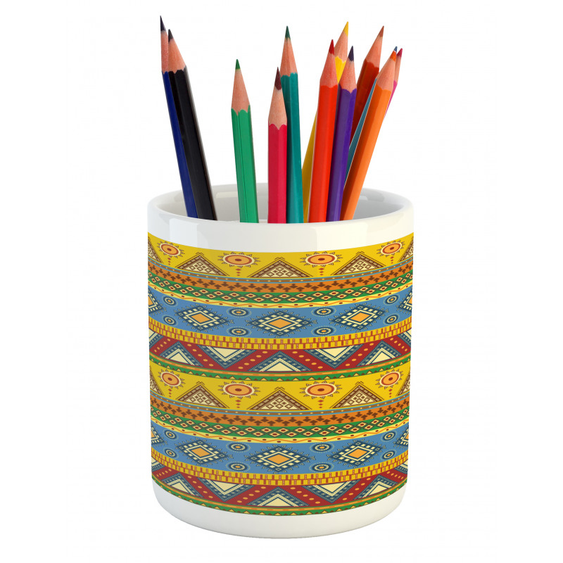 Folk Motif Mexican Sun Pencil Pen Holder