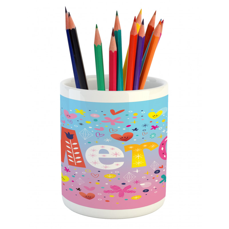 French Words with Hearts Pencil Pen Holder