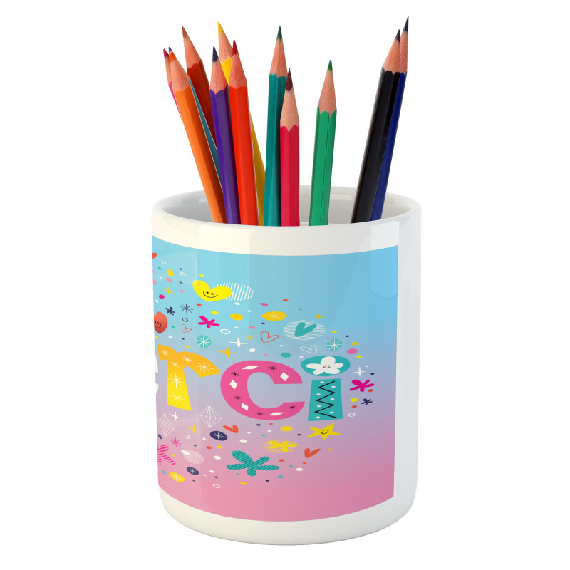 French Words with Hearts Pencil Pen Holder