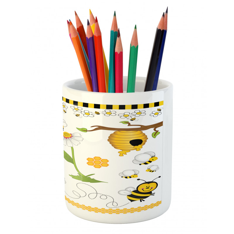 Bees Daisies Chamomile Pencil Pen Holder