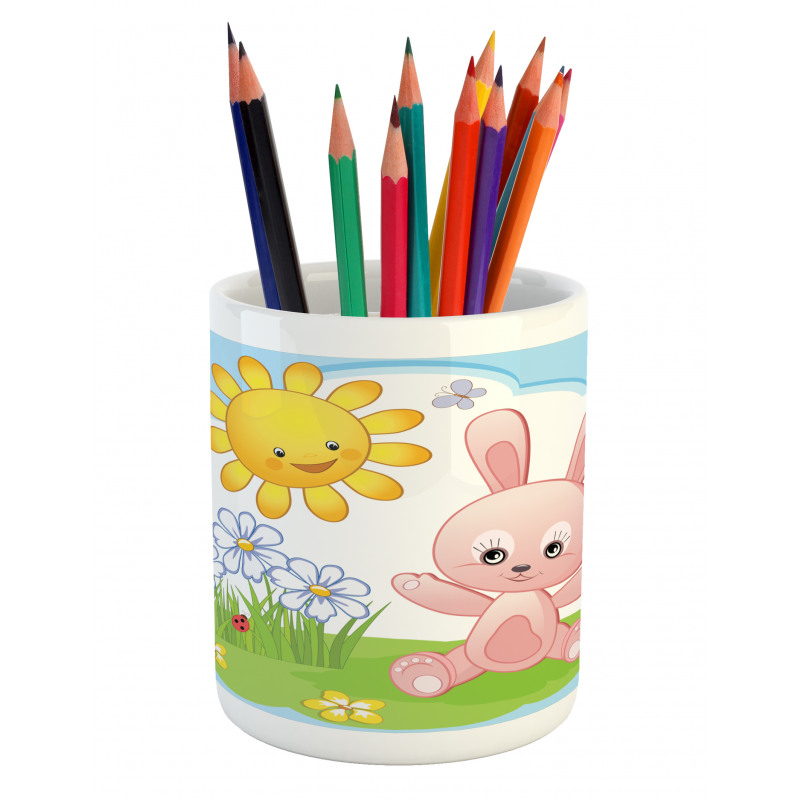 Rabbit in Garden Pencil Pen Holder