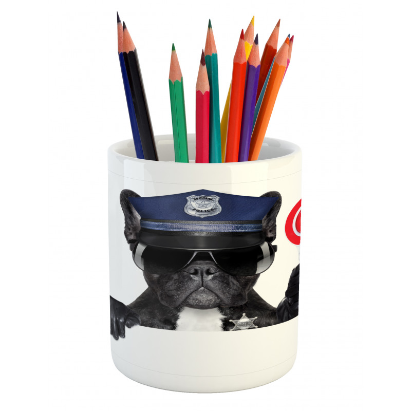 Pug Dog Police Costume Pencil Pen Holder