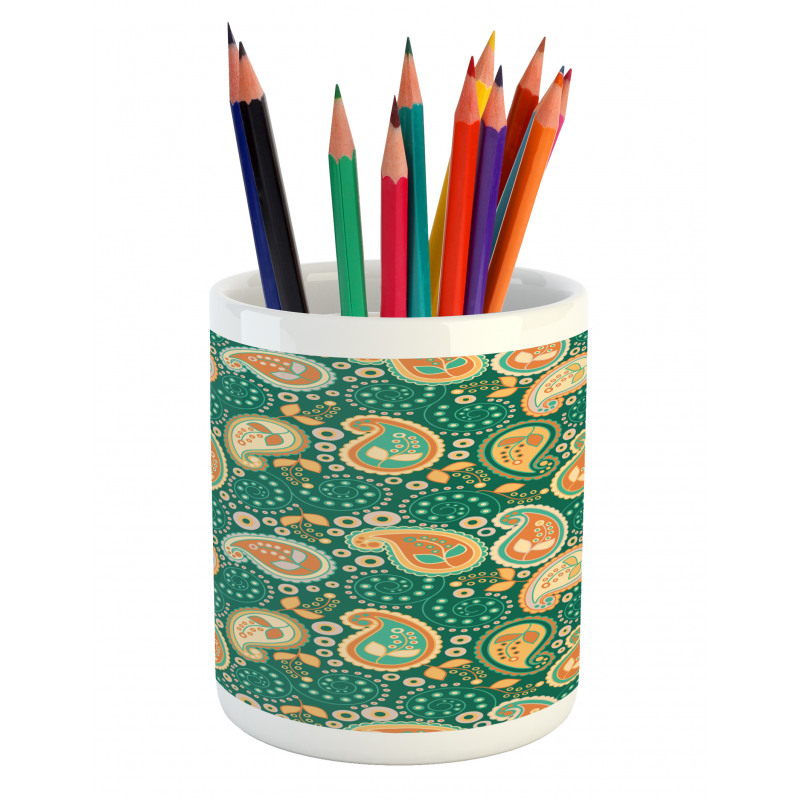 Folkloric Paisley Flowers Pencil Pen Holder