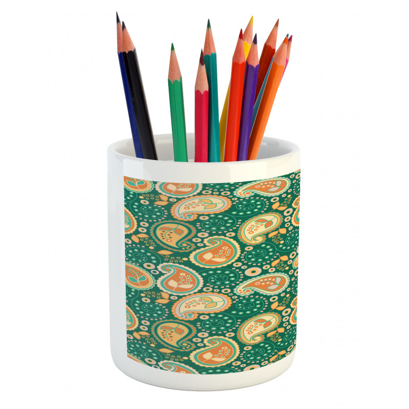 Folkloric Paisley Flowers Pencil Pen Holder