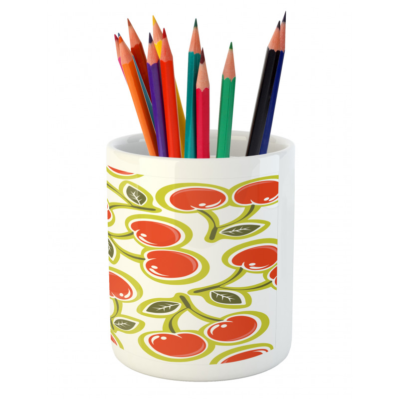 Cherry and Leaves Pattern Pencil Pen Holder